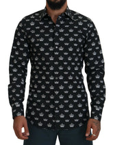 Dolce & Gabbana Black Crown Print GOLD Slim Shirt - IT39 | S - Shirts