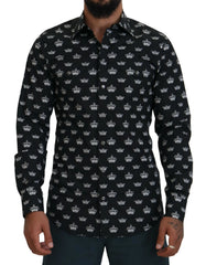 Dolce & Gabbana Black Crown Print GOLD Slim Shirt - IT39 | S - Shirts