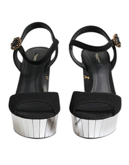 Dolce & Gabbana Black Crystal Ankle Strap Keira Sandal Shoes - Sandals