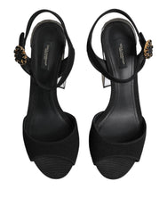 Dolce & Gabbana Black Crystal Ankle Strap Keira Sandal Shoes - Sandals