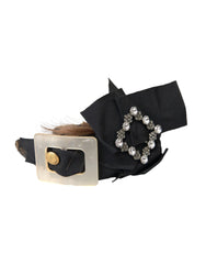 Dolce & Gabbana Black Crystal Button Brown Hair Women Headband Diadem - Headbands