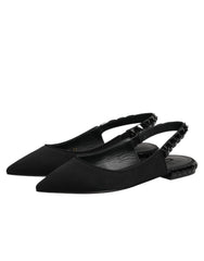 Dolce & Gabbana Black Crystal Charmeuse Slingback Shoes - EU37/US6.5
