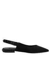 Dolce & Gabbana Black Crystal Charmeuse Slingback Shoes - EU37/US6.5 - Flats