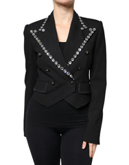 Dolce & Gabbana Black Crystal Double Breasted Blazer Jacket - IT40|S - Coats & Jackets