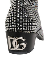 Dolce & Gabbana Black Crystal Embellished Ankle Boots Shoes - EU44/US11