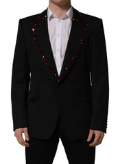 Dolce & Gabbana Black Crystal Embellished Coat Blazer Jacket - IT54 | XL