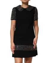 Dolce & Gabbana Black Crystal Embellished Collared Mini Dress - Dresses