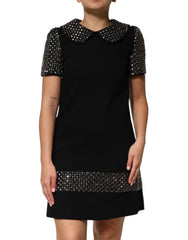 Dolce & Gabbana Black Crystal Embellished Collared Mini Dress - Dresses
