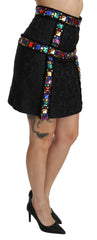 Dolce & Gabbana Black Crystal Embellished High Waist Skirt - IT38|XS - Skirts