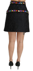 Dolce & Gabbana Black Crystal Embellished High Waist Skirt - IT38|XS - Skirts