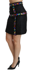 Dolce & Gabbana Black Crystal Embellished High Waist Skirt - IT38|XS - Skirts