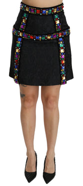 Dolce & Gabbana Black Crystal Embellished High Waist Skirt - IT38|XS - Skirts