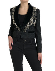 Dolce & Gabbana Black Crystal Embellished Overcoat Jacket - IT44 | L - Overcoats