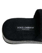 Dolce & Gabbana Black Crystal Embellished Platform Slides Shoes - Sandals