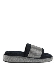 Dolce & Gabbana Black Crystal Embellished Platform Slides Shoes