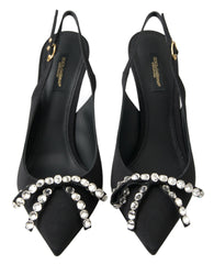 Dolce & Gabbana Black Crystal Embellished Slingback Heel Shoes - EU39.5/US9 - Heels