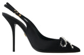 Dolce & Gabbana Black Crystal Embellished Slingback Heel Shoes - EU39.5/US9 - Heels