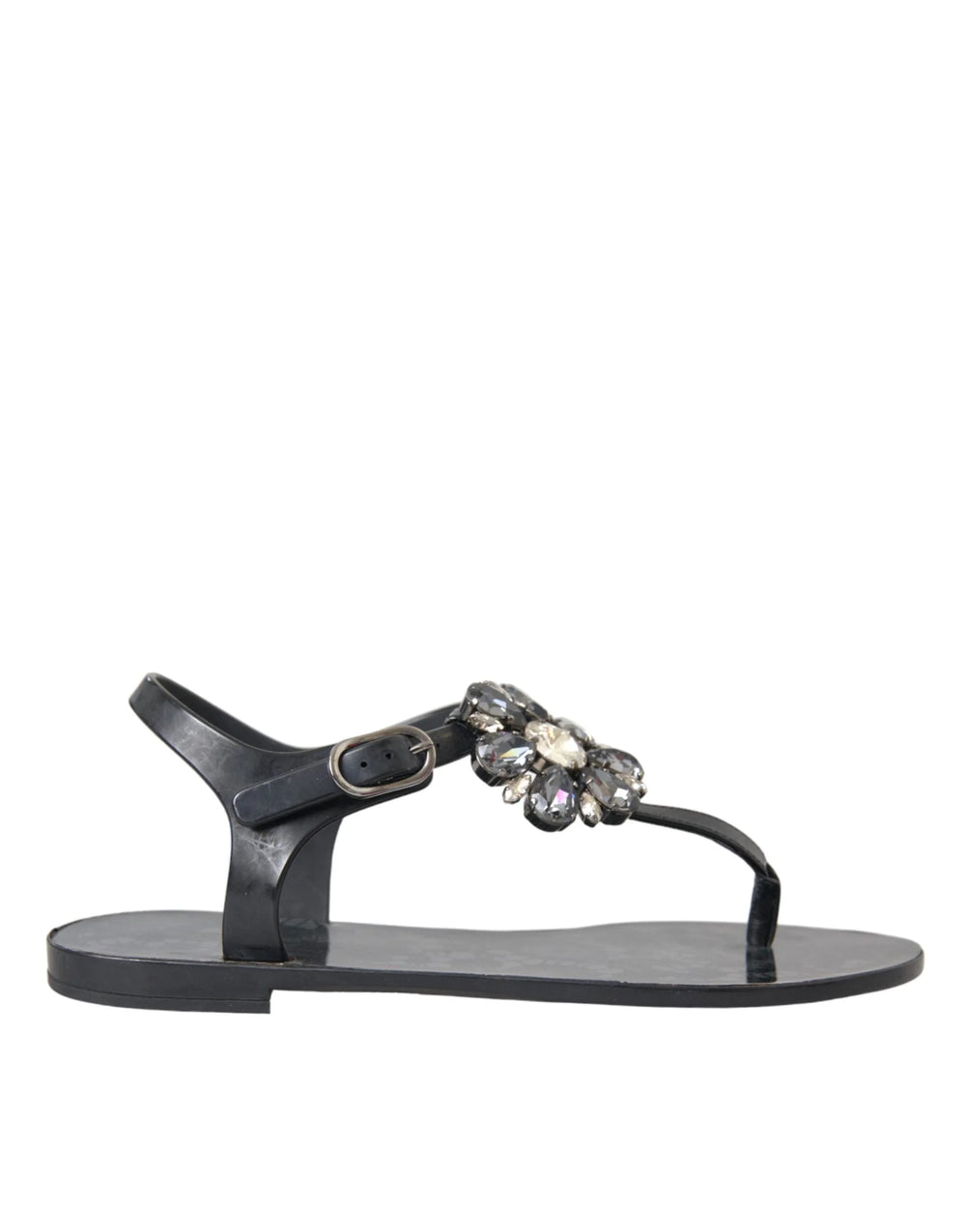 Dolce & Gabbana Black Crystal Flats Sandals Flip Flops Shoes - EU35/US4.5 - Sandals