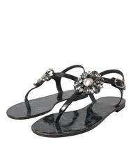 Dolce & Gabbana Black Crystal Flats Sandals Flip Flops Shoes - EU35/US4.5 - Sandals