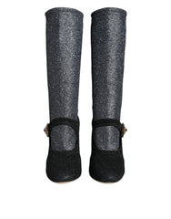 Dolce & Gabbana Black Crystal Mary Janes Booties Shoes - Boots