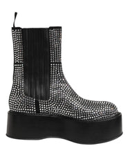 Dolce & Gabbana Black Crystal Strass Mid Calf Short Boots Shoes - EU44/US11 - Boots