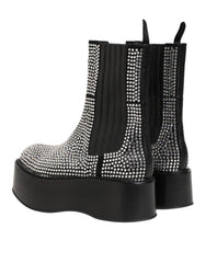 Dolce & Gabbana Black Crystal Strass Mid Calf Short Boots Shoes - EU44/US11