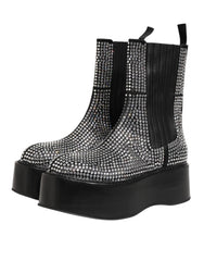 Dolce & Gabbana Black Crystal Strass Mid Calf Short Boots Shoes - EU44/US11