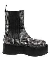 Dolce & Gabbana Black Crystal Strass Mid Calf Short Boots Shoes - EU44/US11 - Boots