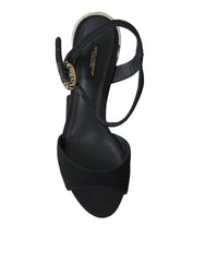 Dolce & Gabbana Black Crystals Ankle Strap Sandals Shoes - EU35/US4.5