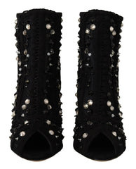 Dolce & Gabbana Black Crystals Heels Zipper Short Boots Shoes - Boots