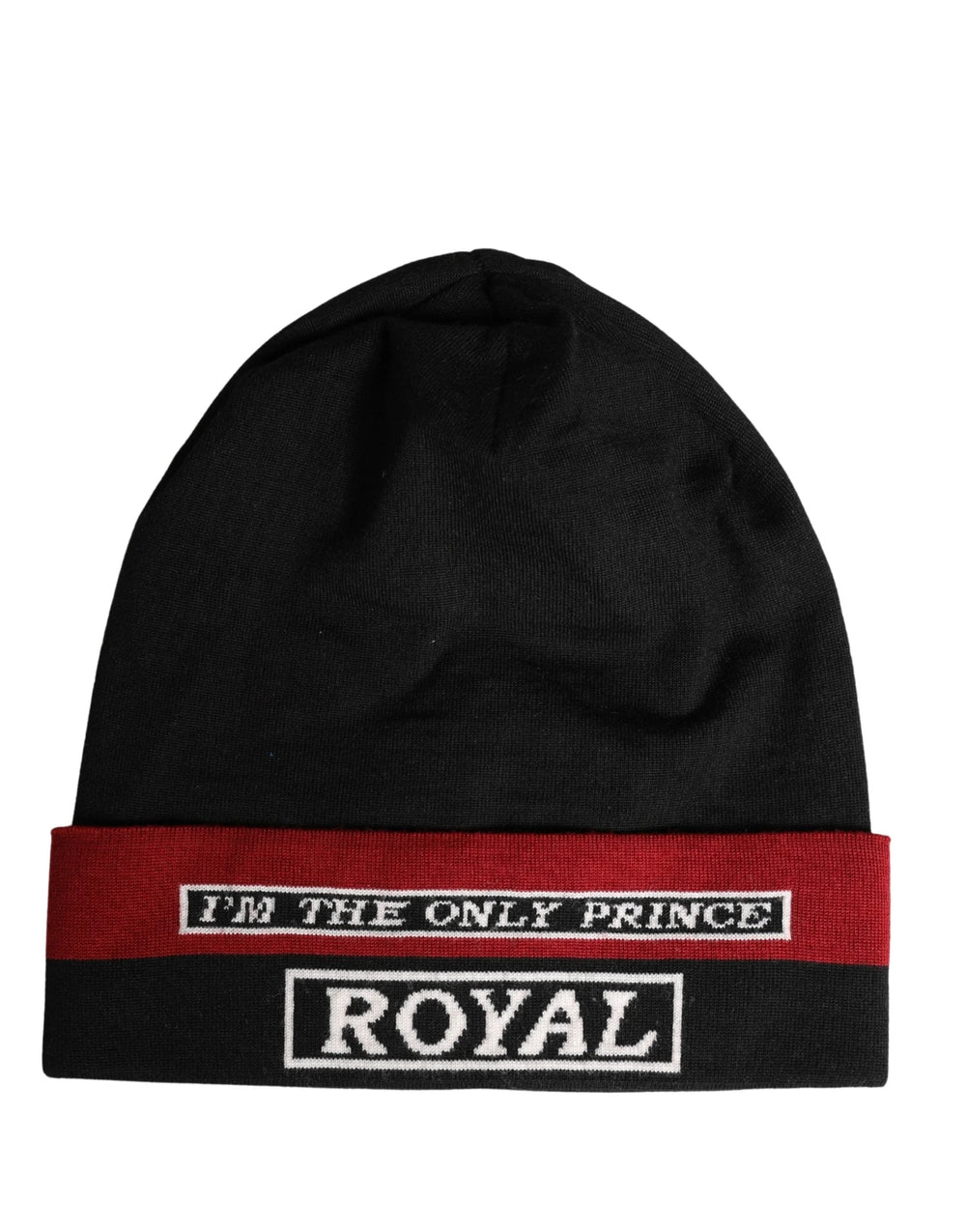 Dolce & Gabbana Black Cuffed ’I’M THE ONLY PRINCE ROYAL’ Beanie Hat - Beanies