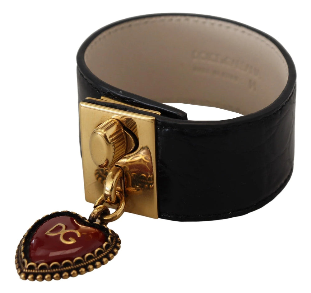Dolce & Gabbana Black Dauphine Leather DG Heart Key Ring Bracelet - Bracelets