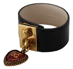 Dolce & Gabbana Black Dauphine Leather DG Heart Key Ring Bracelet - Bracelets