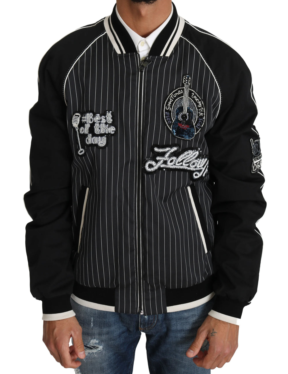 Dolce & Gabbana Black DD58 SG62 Sequined Beaded Jacket - IT52 | XL - Bomber Jackets