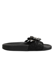 Dolce & Gabbana Black Devotion Matelassé Leather Slides Shoes - EU35/US4.5