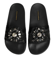 Dolce & Gabbana Black Devotion Matelassé Leather Slides Shoes - EU35/US4.5