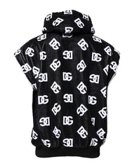 Dolce & Gabbana Black DG Cotton Hooded Sleeveless Sweater - IT60 | 3XL - Hoodies