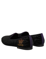 Dolce & Gabbana Black DG Crown Embroidery Loafers Slip On Shoes - EU42/US9