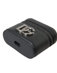 Dolce & Gabbana Black DG Logo Leather Silver Metal Airpods Case - Headphone Carrying Cases