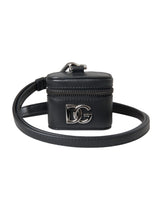 Dolce & Gabbana Black DG Logo Leather Silver Metal Airpods Case - Headphone Carrying Cases