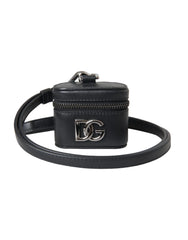 Dolce & Gabbana Black DG Logo Leather Silver Metal Airpods Case - Headphone Carrying Cases