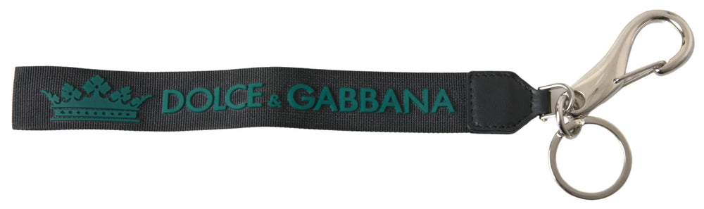 Dolce & Gabbana Black DG Logo Rubber Silver Tone Metal Keychain - Keychains