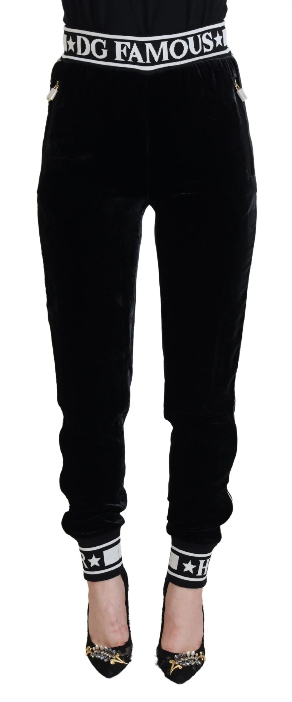 Dolce & Gabbana Black DG Logo Velvet Trouser Pants - Trousers