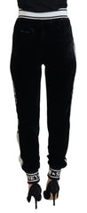 Dolce & Gabbana Black DG Logo Velvet Trouser Pants - Trousers