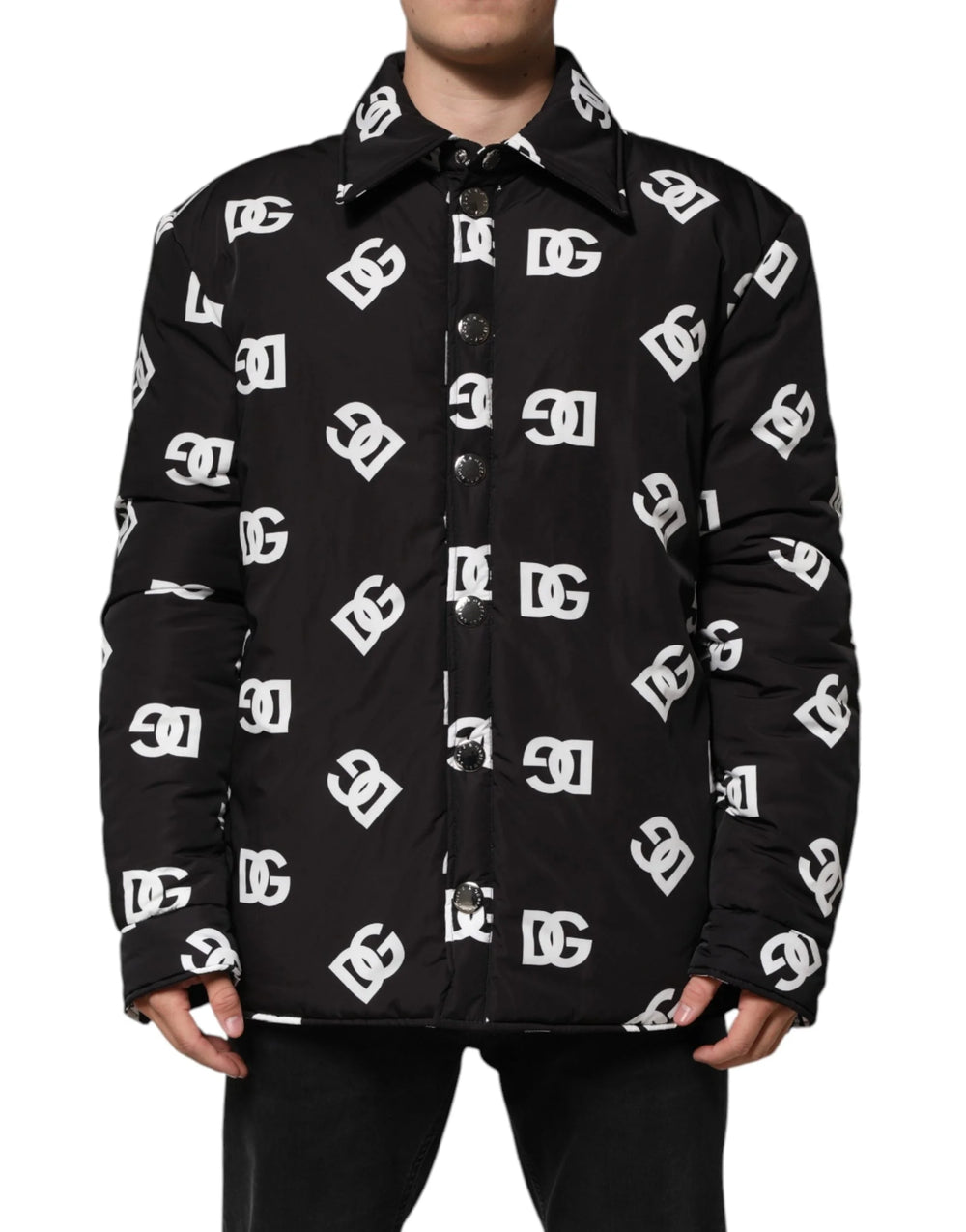 Dolce & Gabbana Black DG Monogram Nylon Windbreaker Jacket - Material: 100% Nylon / IT54 | XL - Windbreakers