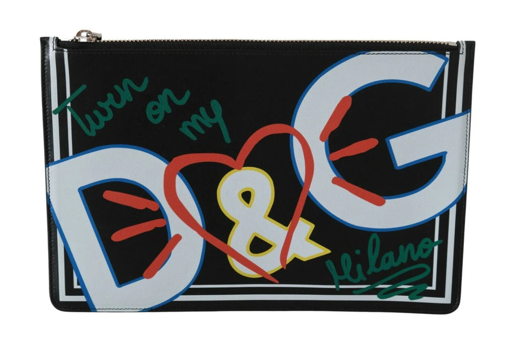 Dolce & Gabbana Black DG Print Mens Zipper Coin Purse Leather Wallet - Wallets