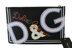 Dolce & Gabbana Black DG Print Mens Zipper Coin Purse Leather Wallet - Wallets