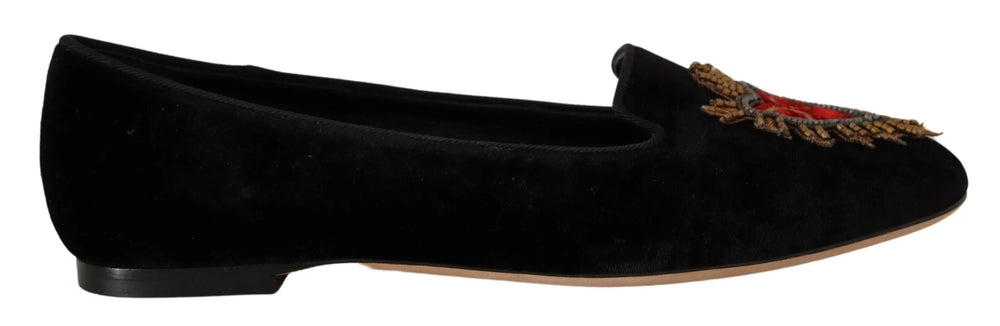 Dolce & Gabbana Black DG Sacred Heart Patch Slip On Flat Shoes - EU35/US4.5 - Flats