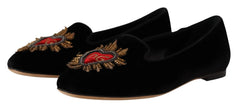 Dolce & Gabbana Black DG Sacred Heart Patch Slip On Flat Shoes - EU35/US4.5 - Flats