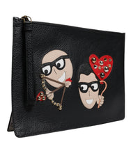 Dolce & Gabbana Black #DGFamily Embellished Leather Clutch Bag - Clutch Bags